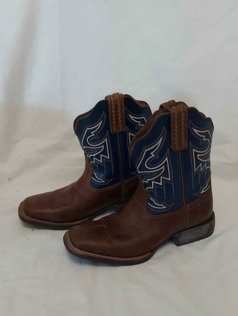 Ariat Boy Size 1 Classic Brown & Blue Western Cowboy Boots Leather